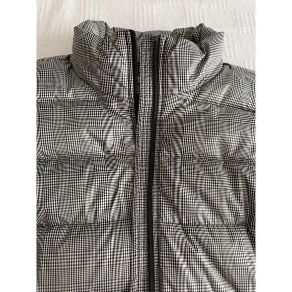 LANDS END Black White Micro Gingham Down Puffer Vest Funnel Neck Preppy EUC Lg - Picture 2 of 7